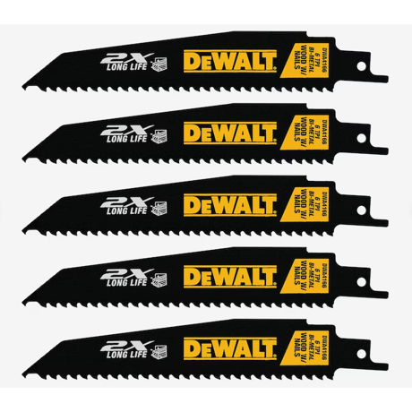 Dewalt Dwa4166 2x Bi-metal 6-in 6 Tpi Wood/nail Embedded Cutting Demolition Reciprocating Saw Blade (5-pack)