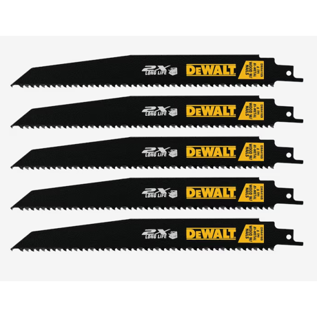 Dewalt Dwa4169 2x Bi-metal 9-in 6 Tpi Wood Cutting Demolition Reciprocating Saw Blade (5-pack)