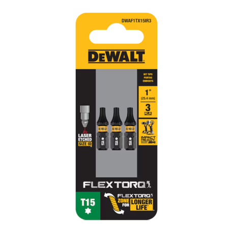 Dewalt Dwaf1tx15ir3 Flextorq 1/4-in X 1-in Torx Impact Driver Bit T15 (3-piece)