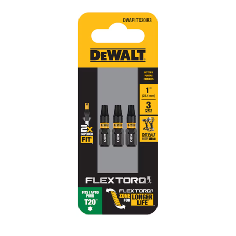 Dewalt Dwaf1tx20ir3 Flextorq 1/4-in X 1-in Torx Impact Driver Bit T20 (3-piece)
