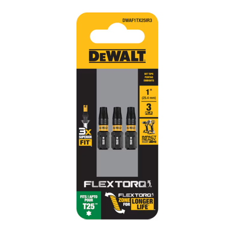 Dewalt Dwaf1tx25ir3 Flextorq 1/4-in X 1-in Torx Impact Driver Bit T25 (3-piece)