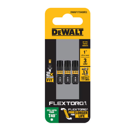 Dewalt Dwaf1tx40ir3 Flextorq 1/4-in X 1-in Torx Impact Driver Bit T40 (3-piece)