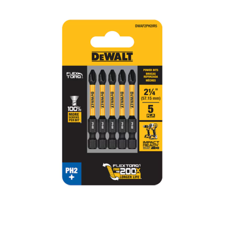 Dewalt Dwaf2ph2ir5 Flextorq 1/4-in X 2-1/4-in Phillips Impact Driver Bit Ph2 (5-piece)