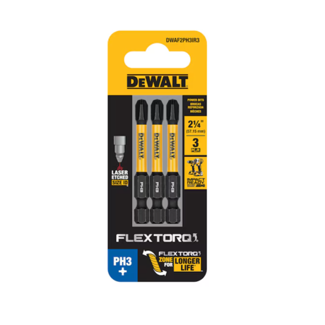 Dewalt Dwaf2ph3ir3 Flextorq 1/4-in X 2-1/4-in Phillips Impact Driver Bit Ph3 (3-piece)