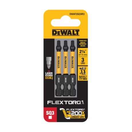 Dewalt Dwaf2sq3ir3 Flextorq 1/4-in X 2-1/4 -in Square/robertson Impact Driver Bit Sq3 (3-piece)