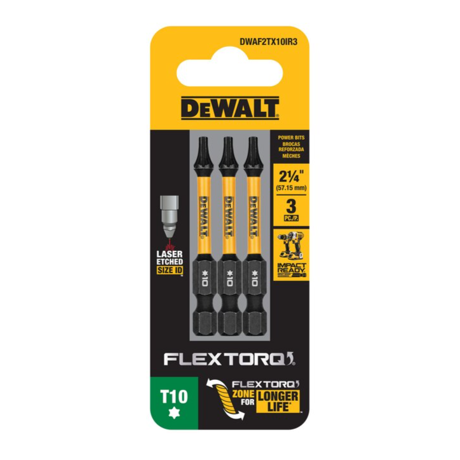 Dewalt Dwaf2tx10ir3 Flextorq 1/4-in X 2-1/4 -in Torx Impact Driver Bit T10 (3-piece)