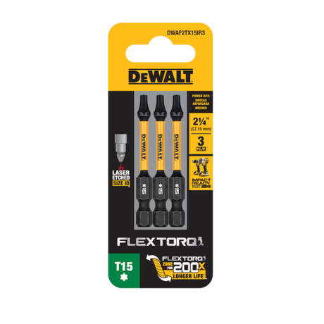 Dewalt Dwaf2tx15ir3 Flextorq 1/4-in X 2-1/4 -in Torx Impact Driver Bit T15 (3-piece)