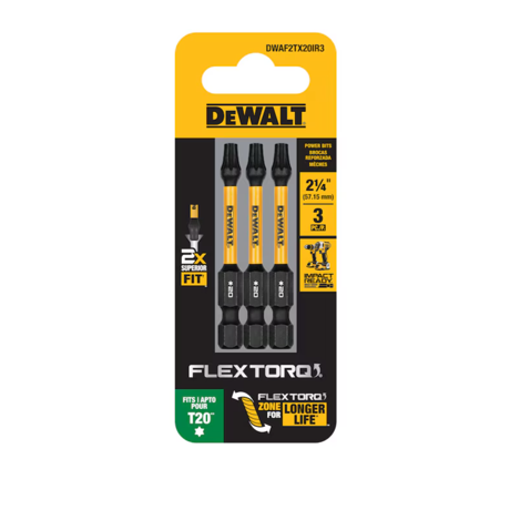 Dewalt Dwaf2tx20ir3 Flextorq 1/4-in X 2-1/4 -in Torx Impact Driver Bit T20 (3-piece)