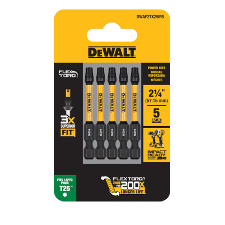 Dewalt Dwaf2tx25ir5 Flextorq 1/4-in X 2-1/4 -in Torx Impact Driver Bit T25 (5-piece)