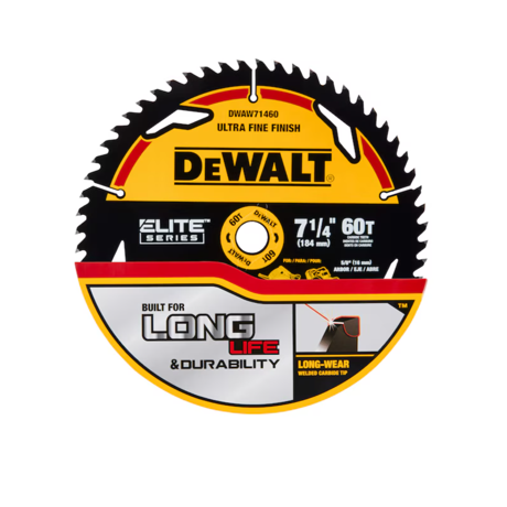 Dewalt Dwaw71460 Elite Series 7-1/4-in 60-tooth Fine Finish Tungsten Carbide-tipped Steel Circular Saw Blade