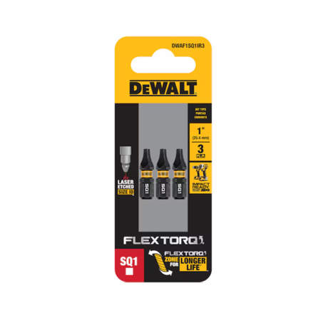 Dewalt Dwaf1sq1ir3 Flextorq 1/4-in X 1-in Square/robertson Impact Driver Bit (3-piece)