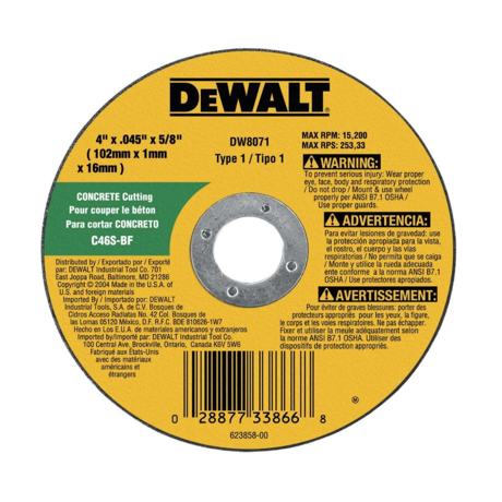 Dewalt Dw8071 Concrete/masonry Wheel, 4-inch X .045-inch X 5/8