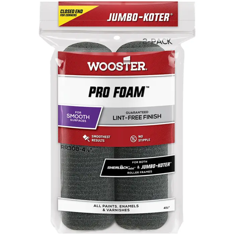 Wooster Brush Company 4-1/2″ Jumbo-koter Pro Foam Mini-roller Cover, 2-pack