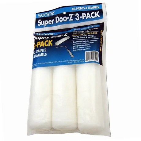 Wooster Brush Company 9″ X 3/8″ Nap Super Doo-z Shed-resistant Roller Cover, 3-pack