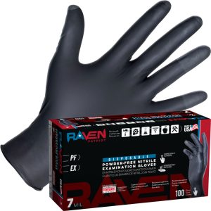 Raven Patriot Black Nitrile Gloves, Exam Grade, 7 mil, 100/box