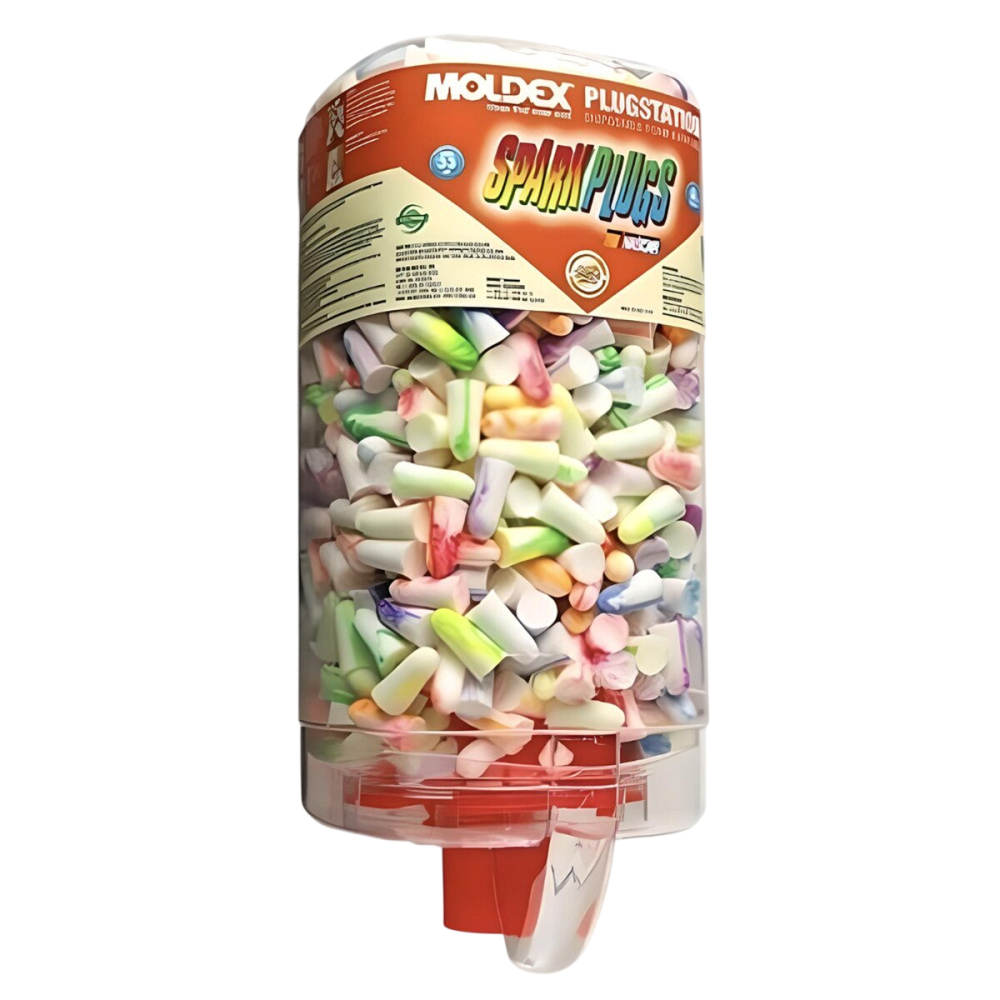 Moldex® SparkPlugs® PlugStation® 6645 Uncorded Disposable Earplugs, M, Multicolor, 500 Pairs/Dispenser-6645