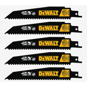 Dewalt Dwa4166 2x Bi-metal 6-in 6 Tpi Wood/nail Embedded Cutting Demolition Reciprocating Saw Blade (5-pack)