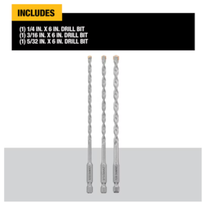 Dewalt Dwa5103 3-piece X Carbide Masonry Drill Bit Set For Rotary Drill/impact Driver 1/4, 3/16, 5/32
