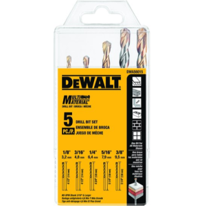 Dewalt Dwa56015 Drill Bit Set Carbide - No-spins Shank 5 Piece Set (1/4", 3/16", 1/8", 5/16", 3/8")