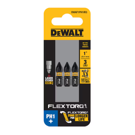 Dewalt Dwaf1ph1ir3 Flextorq 1/4-in X 1-in Phillips Impact Driver Bit (3-piece)