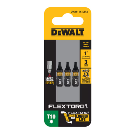 Dewalt Dwaf1tx10ir3 Flextorq 1/4-in X 1-in Torx Impact Driver Bit T10 (3-piece)