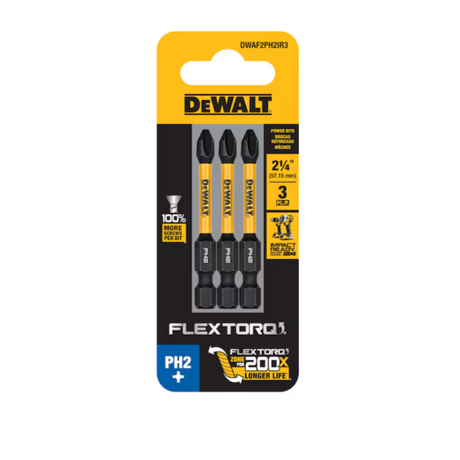 Dewalt Dwaf2ph2ir3 Flextorq 1/4-in X 2-1/4-in Phillips Impact Driver Bit Ph2 (3-piece)