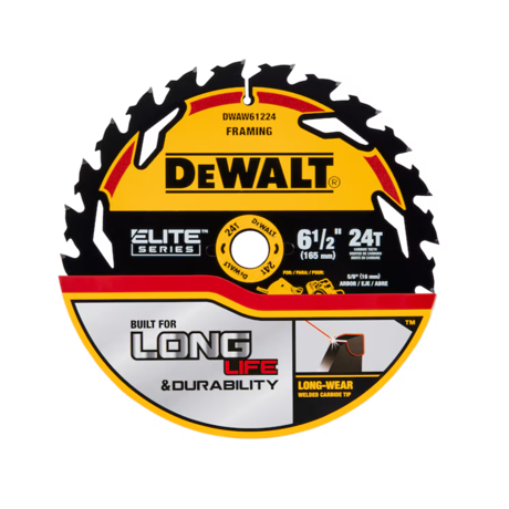 Dewalt Dwaw61224 Elite Series 6-1/2-in 24-tooth Rough Finish Tungsten Carbide-tipped Steel Circular Saw Blade