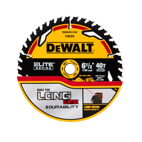 Dewalt Dwaw61240 Elite Series 6-1/2-in 40-tooth Fine Finish Tungsten Carbide-tipped Steel Circular Saw Blade