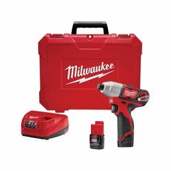 Milwaukee 2462-22 Impact Driver Kit, 12 V Battery, 1/4 In Drive, Black/red