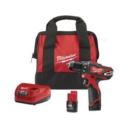 Milwaukee 2407-22 Drill/driver Kit, 12 V Battery, M12 Red Lithium Battery, 3/8 In Chuck, Red