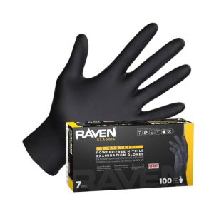 Raven Black Nitrile Gloves, Exam Grade, 7 mil, 100/box