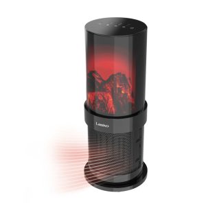 Lasko CA20150 20" 1500W Oscillating Fireplace Ceramic Tower Space Heater with Tip-Switch: Black
