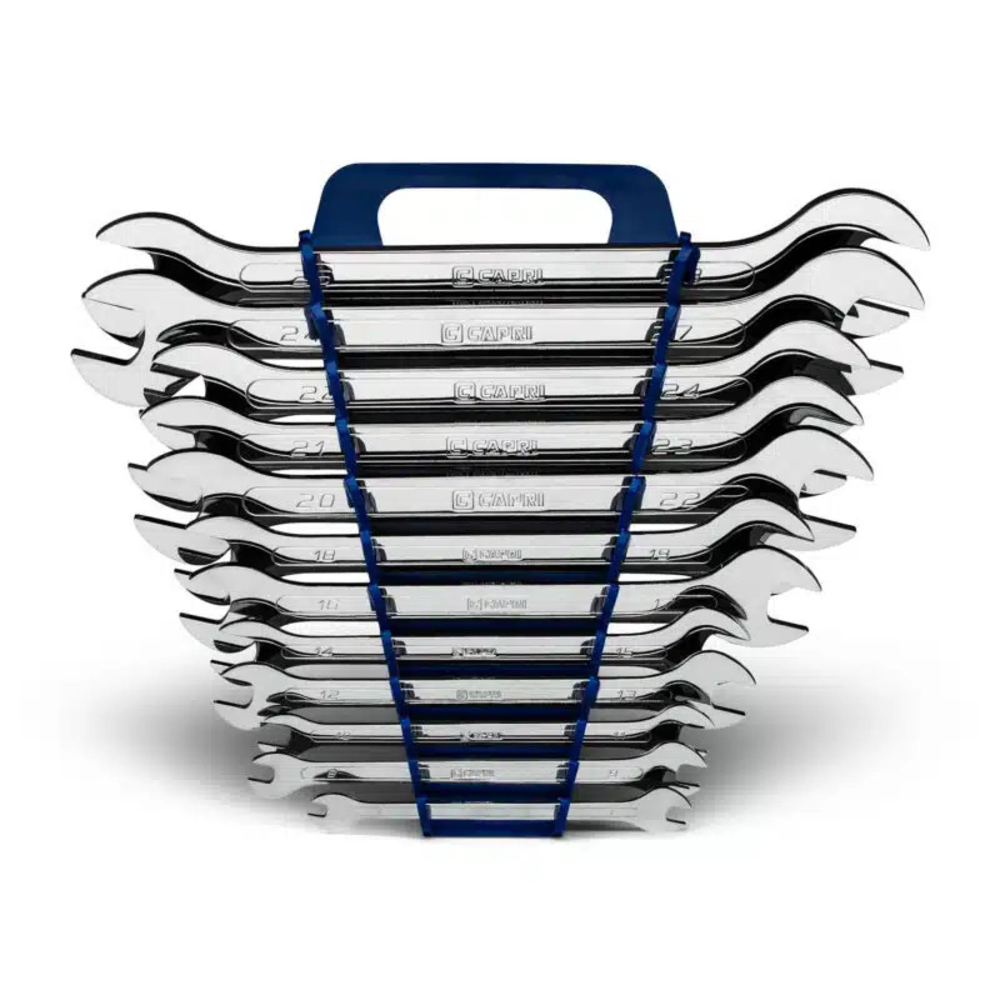 12-Piece Super Thin Flat Wrench Set, 6 to 28 mm Metric with Rack
